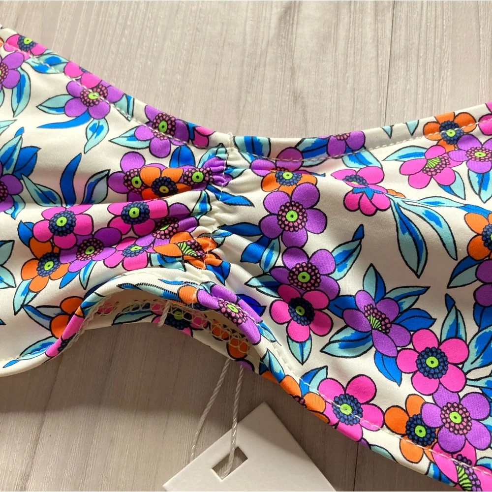 Frankie’s Bikinis 🌸 Floral Cinched Strapless Bandeau Bikini Top 🏝️☀️👙